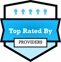 Badge labeled ‘Top Rated By’ with five ribbon icons and ‘PROVIDERS’ text