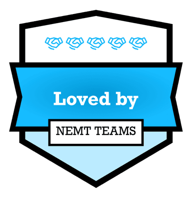 Loved by NEMT Teams badge Badge labeled ‘Loved by’ with five handshake icons and ‘NEMT TEAMS’ text